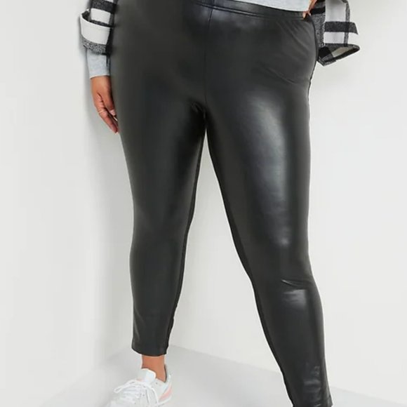High-Waisted Faux-Leather Panel Leggings - Picture 1 of 6